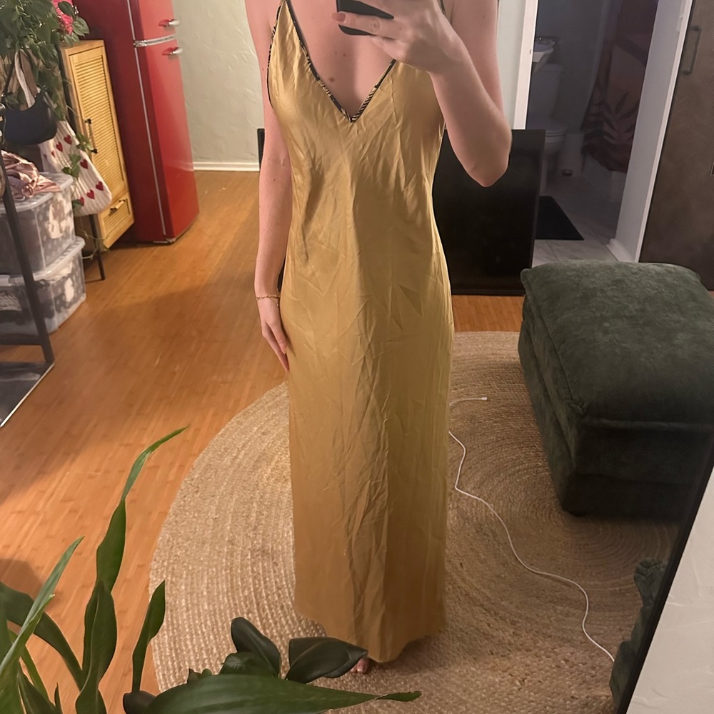 Natori Gold Ruched Slip Dress Spaghetti Strap